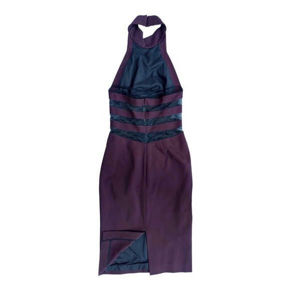 Noam Hanoch Gitta Burgundy Mock Neck Lace Cocktail Dress - Picture 5 of 10